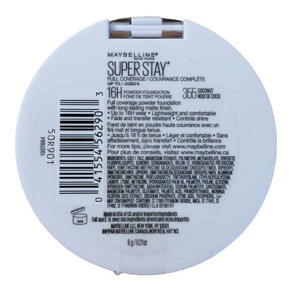 Maybelline Super Stay Full Coverage Powder Foundation Coconut‎ 355 .21 oz 16 hrs - Picture 2 of 3